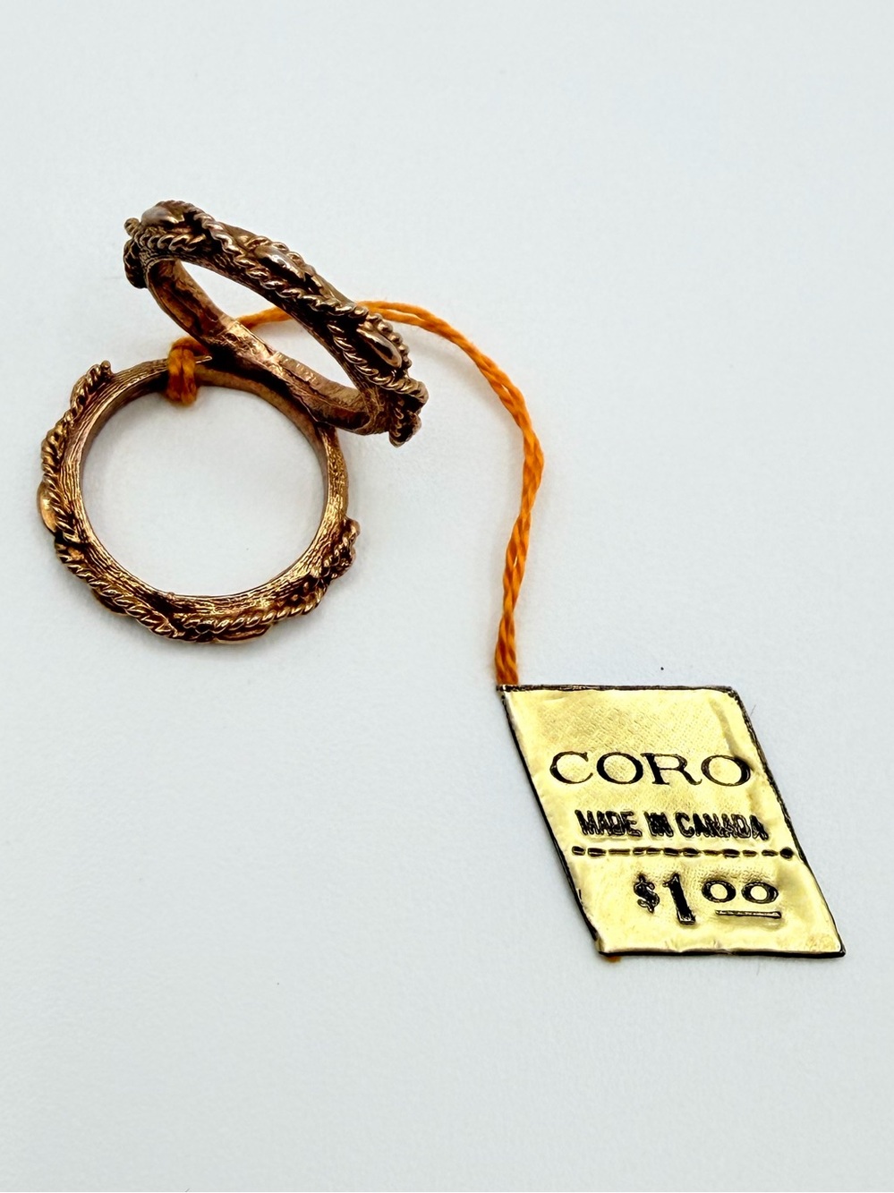 Vintage Coro Gold Copper Tone Rope Scarf Ring NOS Made in Canada